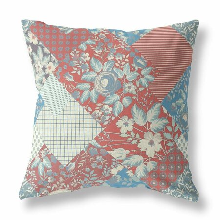 PALACEDESIGNS 16 in. Boho Floral Indoor & Outdoor Throw Pillow Red & Blue PA3091872